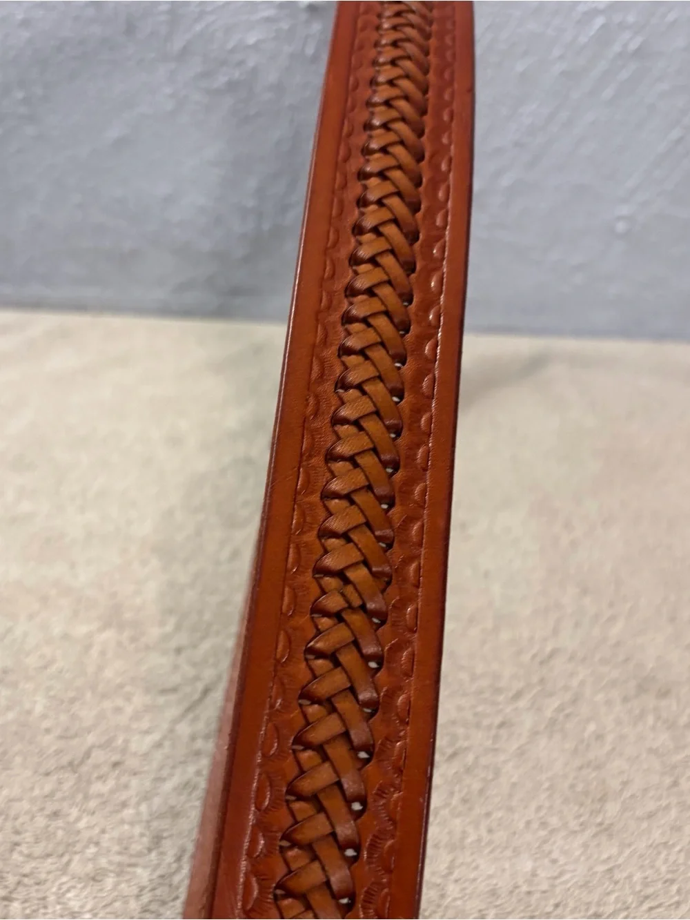 Western Unisex Leather Tooled Belt SZ 44 Vintage Handmade Scorpin design Brown